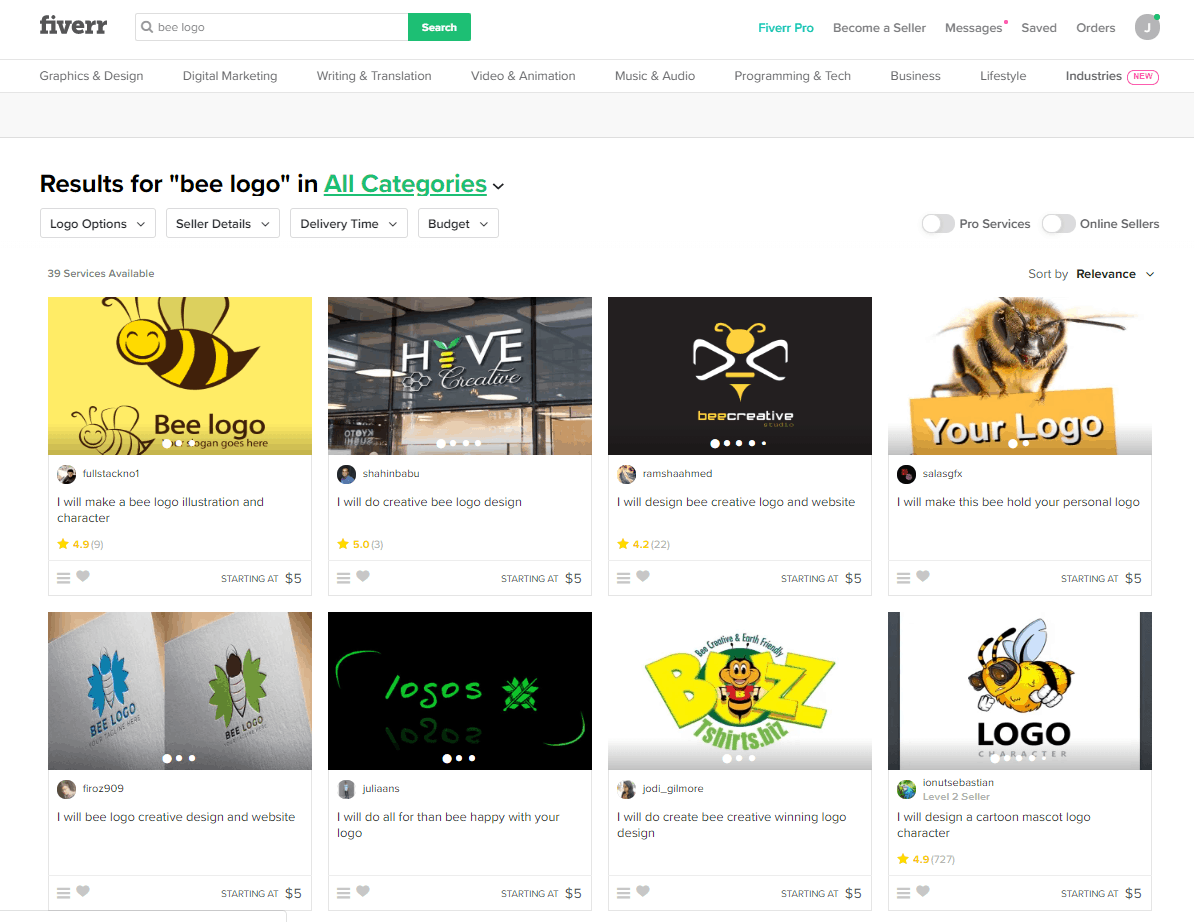 Fiverr screenshot - Bee logo designers