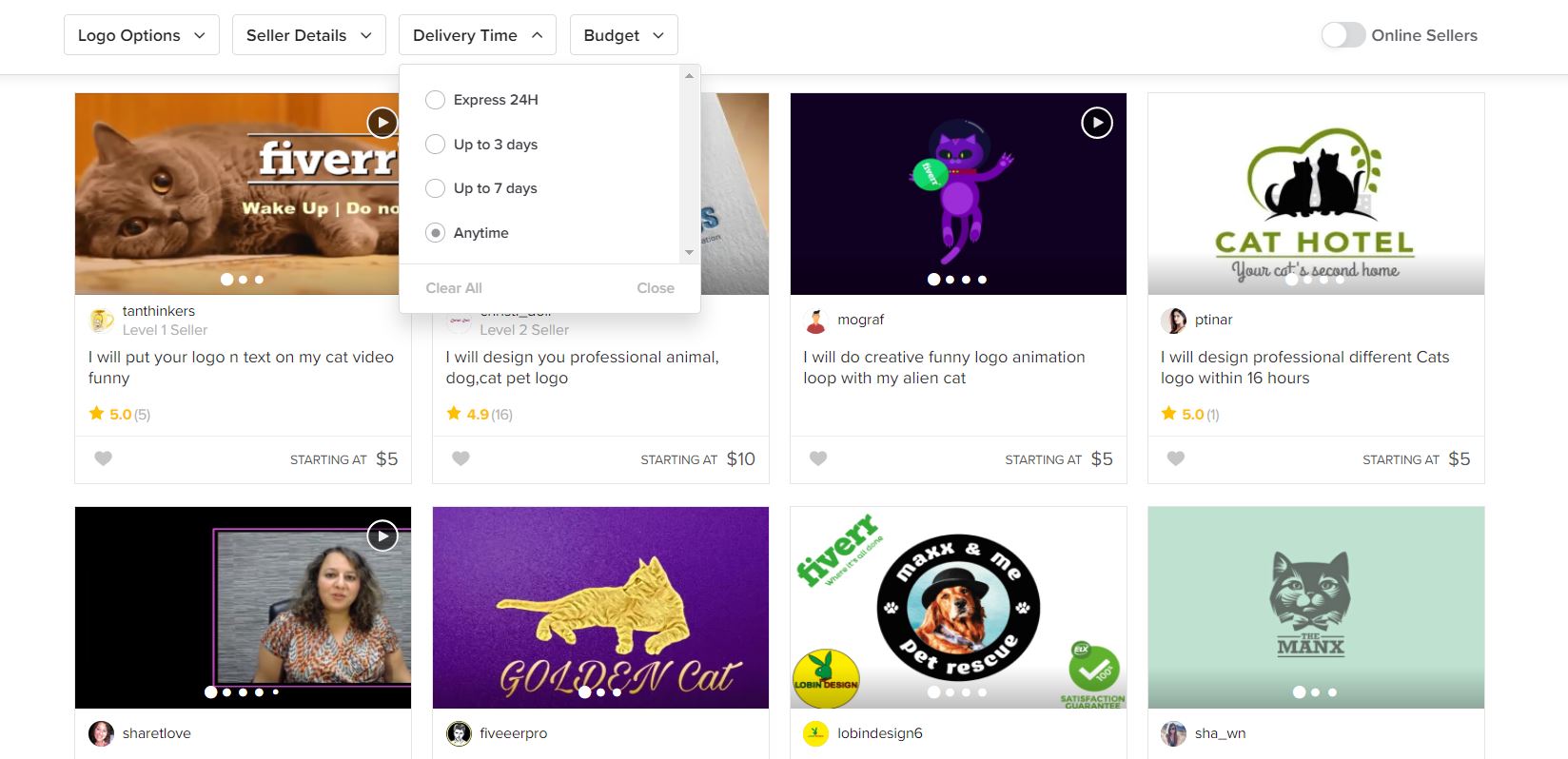 Fiverr screenshot - Cat logo designers