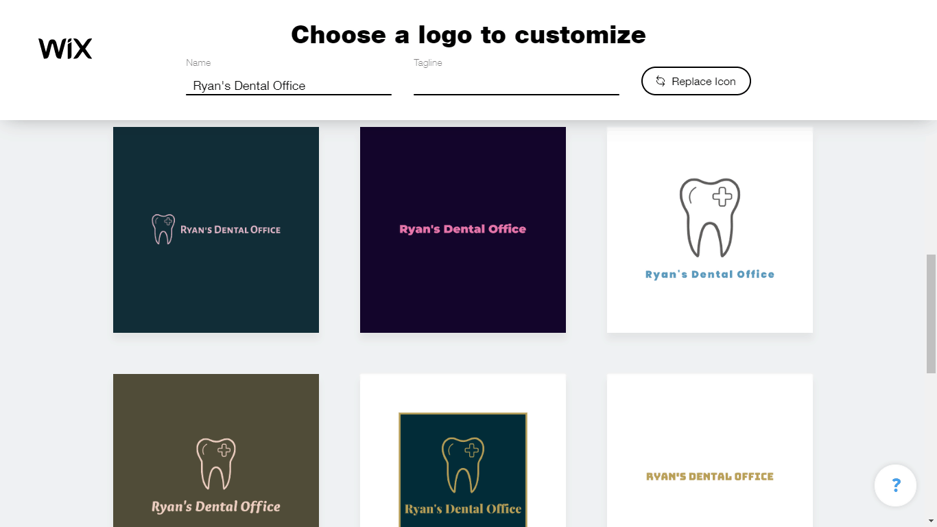 Wix Logo Maker screenshot - AI-generated dental logos