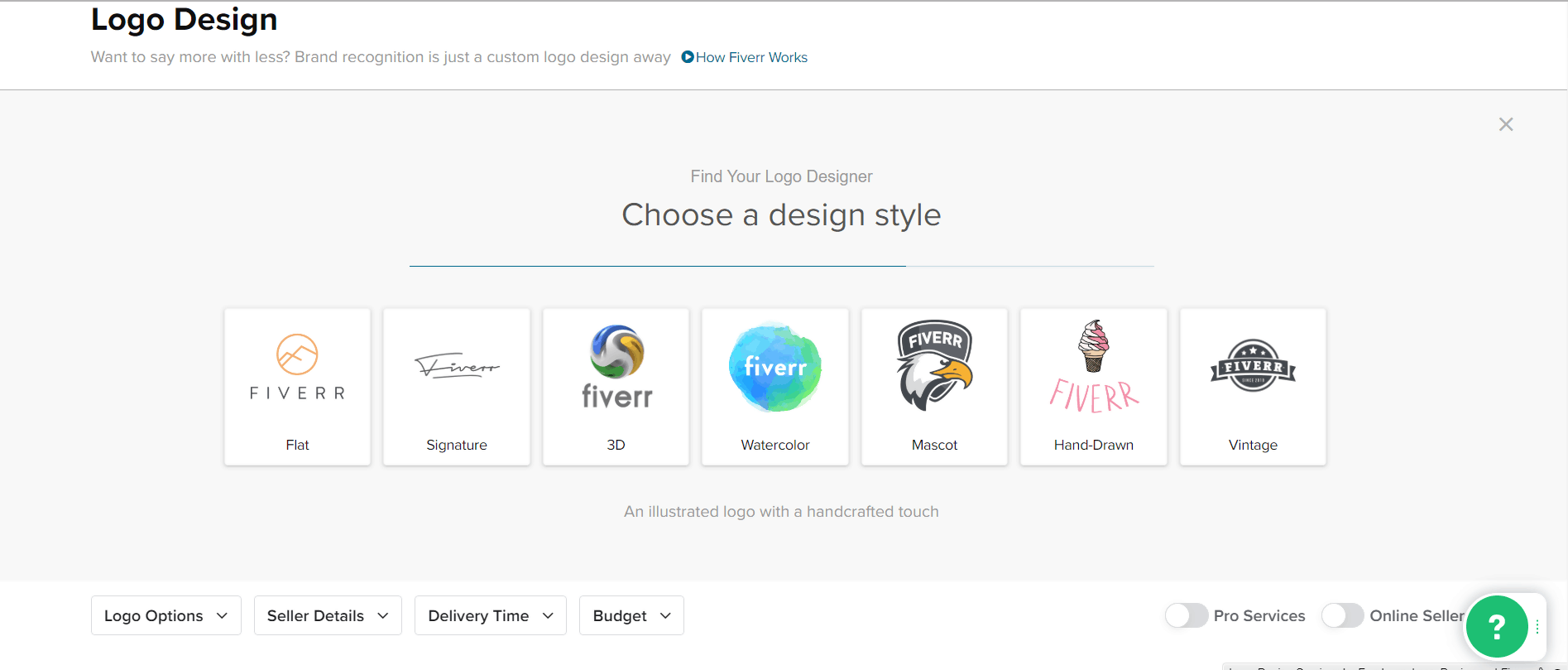 Fiverr screenshot - Choose a design style