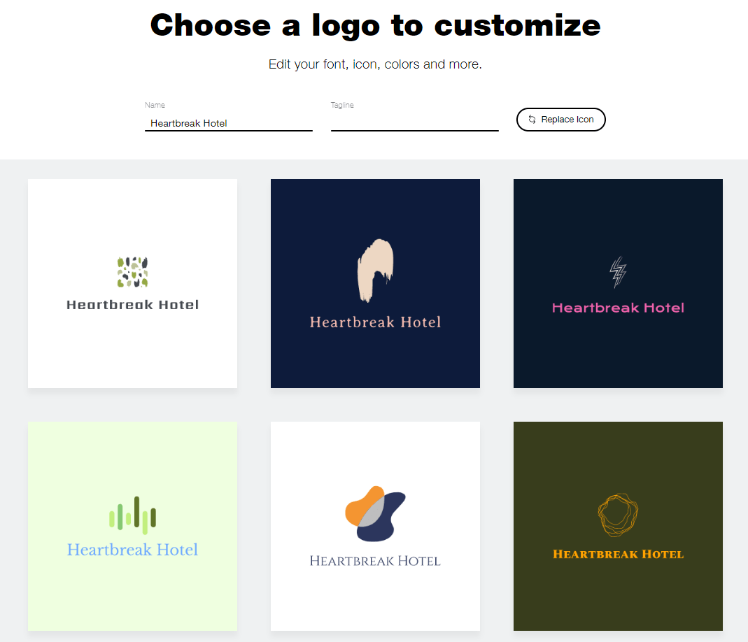 Wix Logo Maker screenshot - AI-generated hotel logos