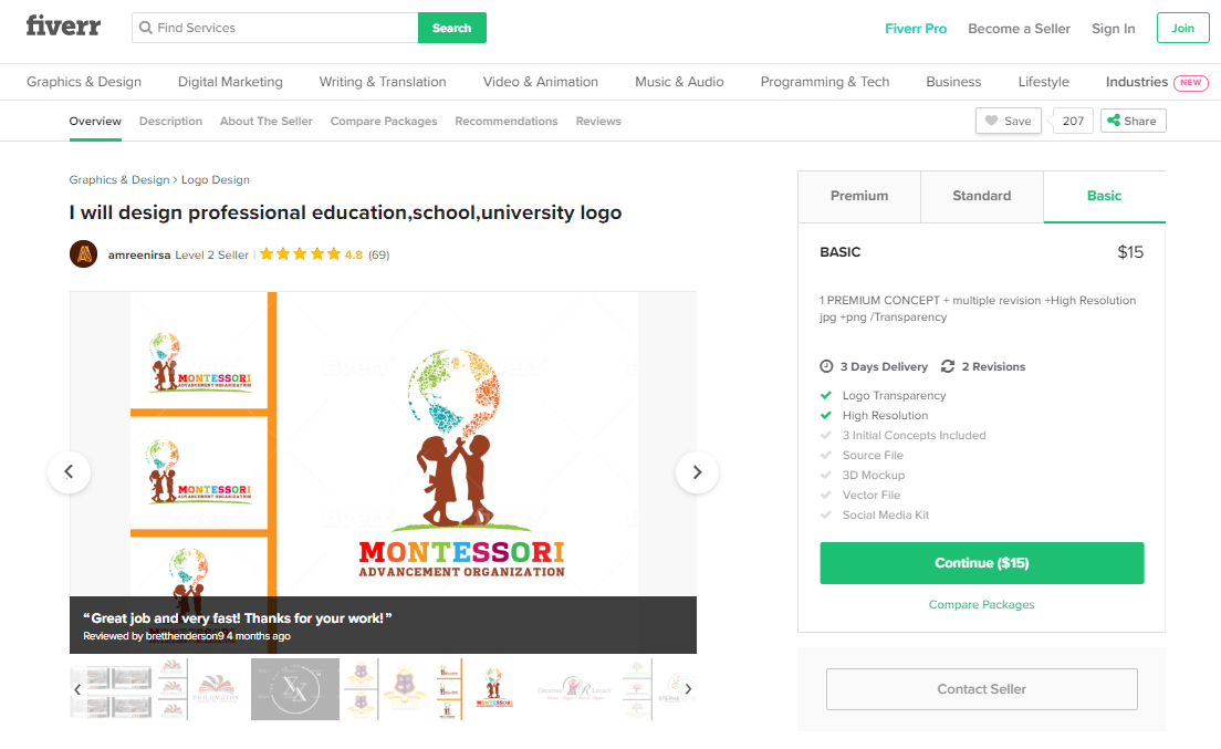 Fiverr screenshot - school logo designer profile