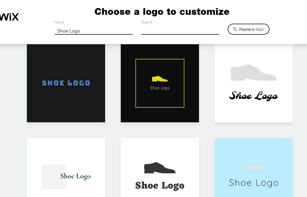 Wix Logo Maker screenshot - AI-generated shoe logos