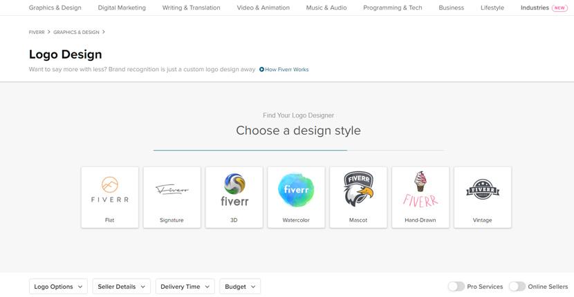 Fiverr screenshot - Logo designer search wizard