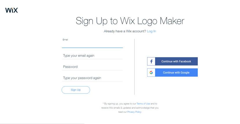 Wix Logo Maker screenshot - Signup screen