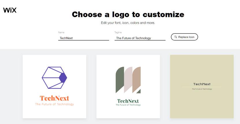 Wix Logo Maker screenshot - AI-generated technology logos