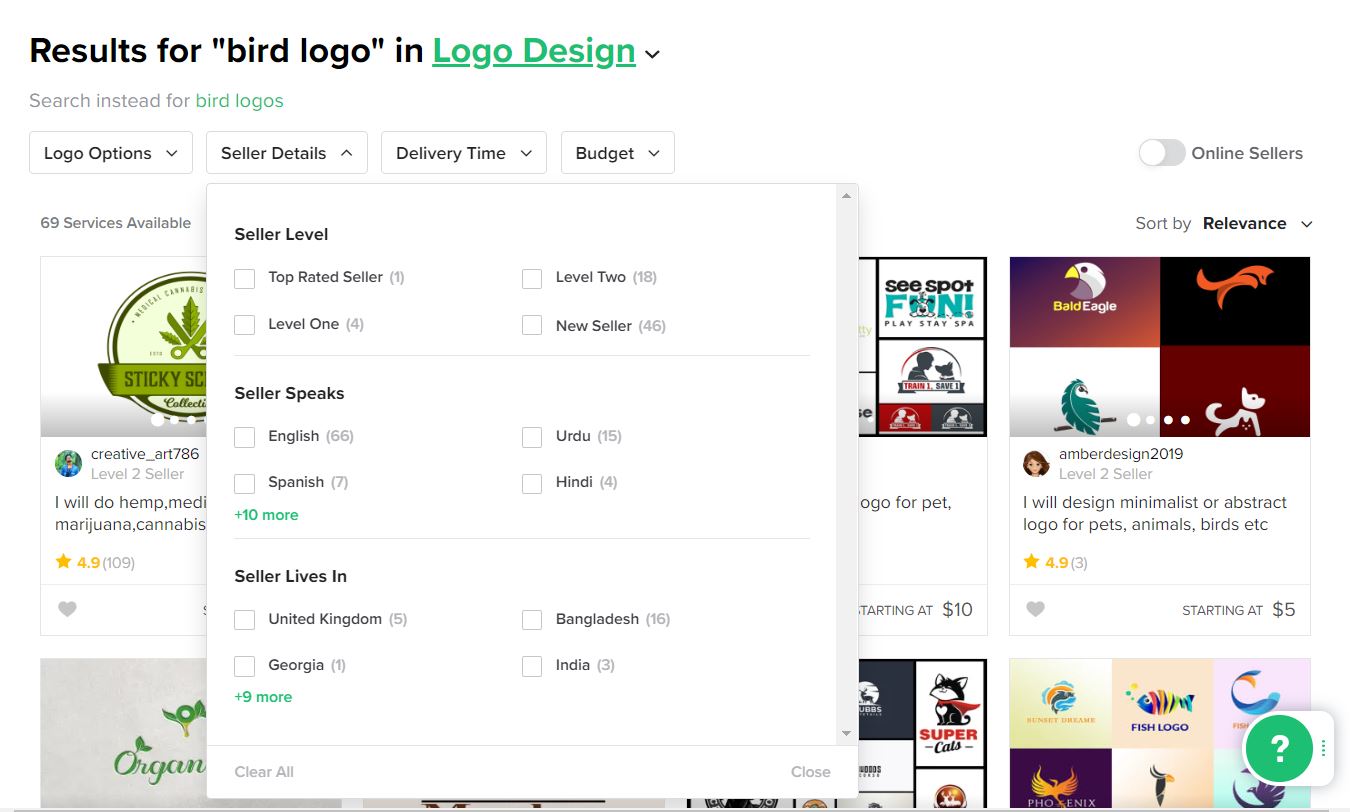 Fiverr screenshot - Bird logo designers