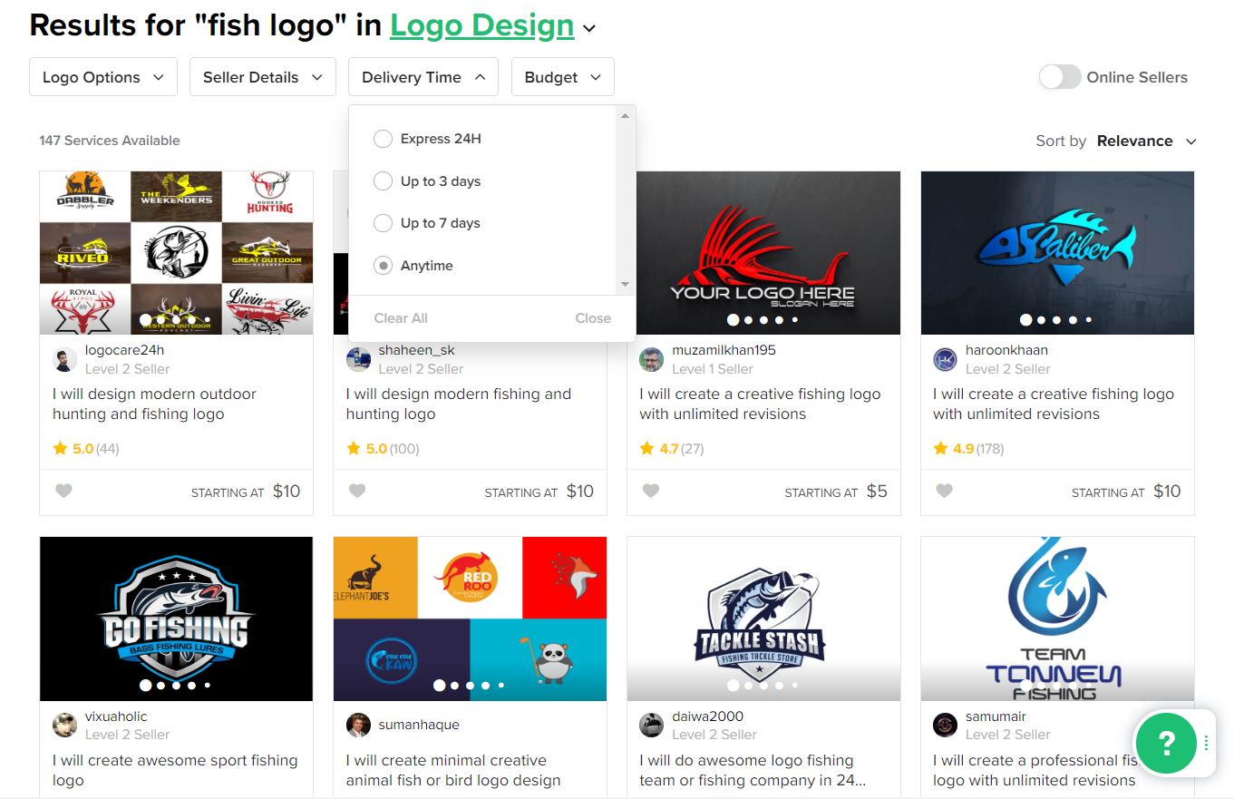 Fiverr screenshot - Fish logo designers