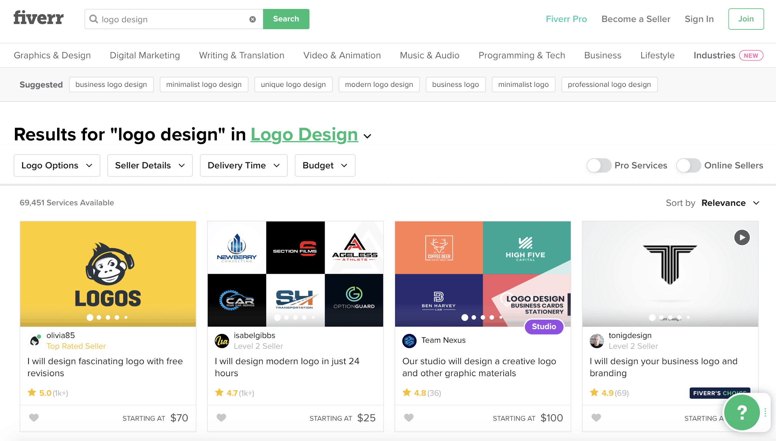 Fiverr screenshot - Logo designers