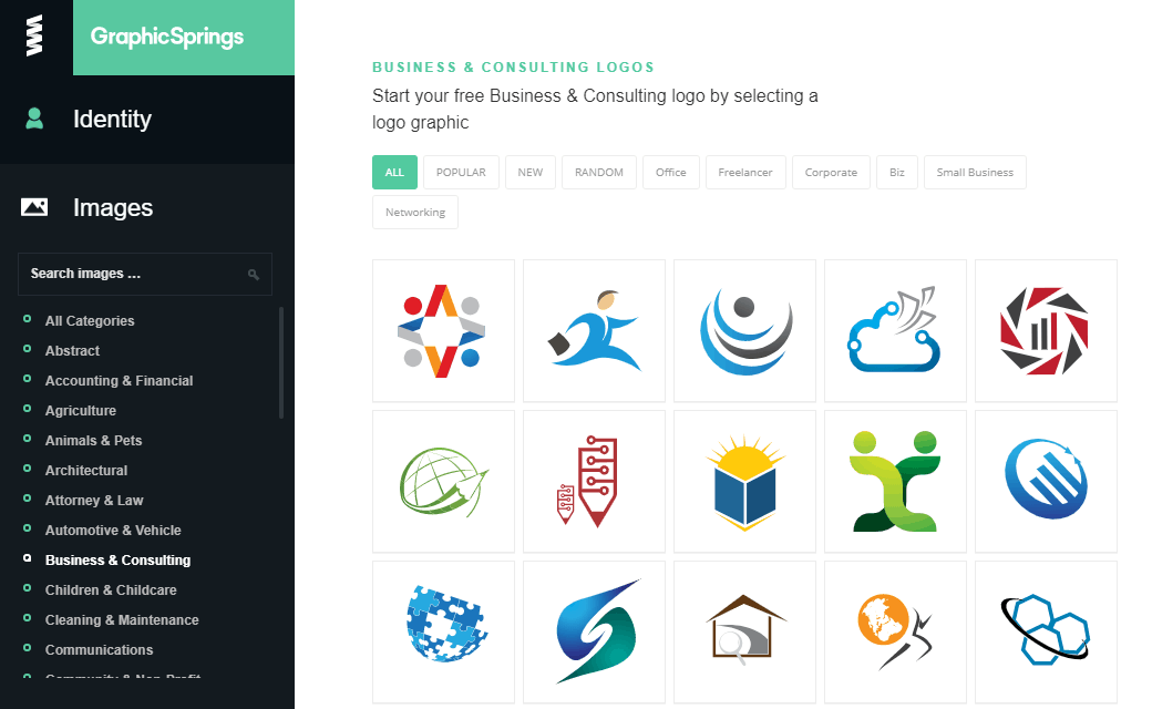 GraphicSprings Logo Maker screenshot - image library