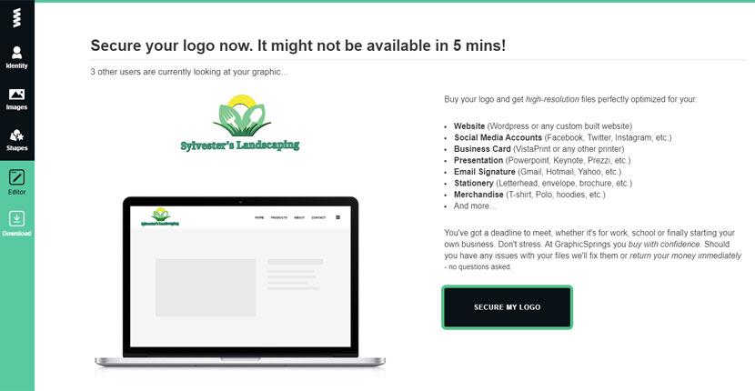 GraphicSprings screenshot - Secure your logo now