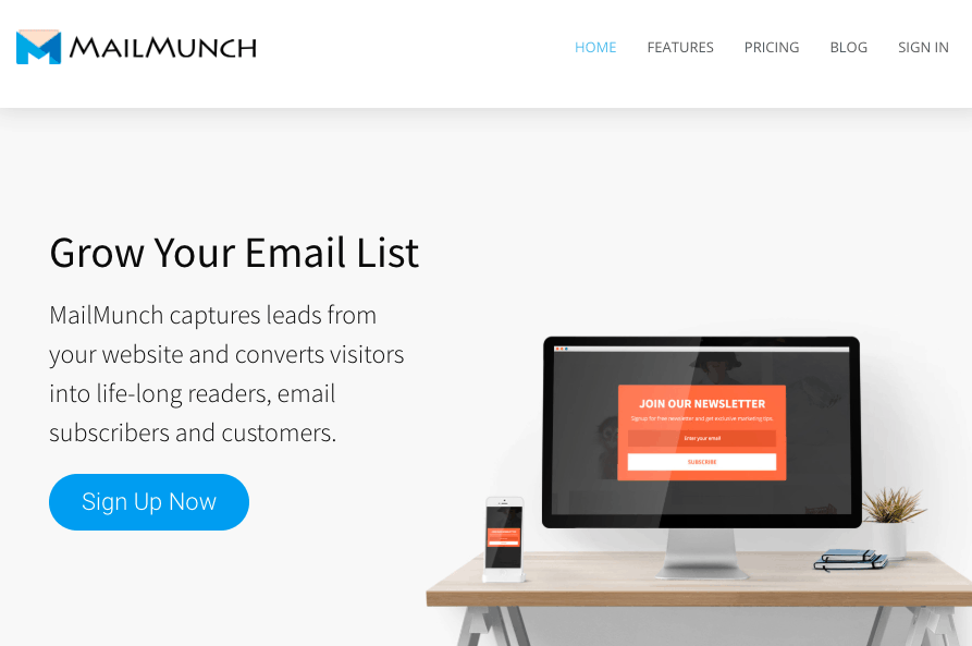 MailMunch screenshot - Homepage