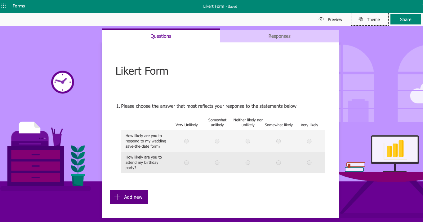Microsoft Forms screenshot - Likert Form