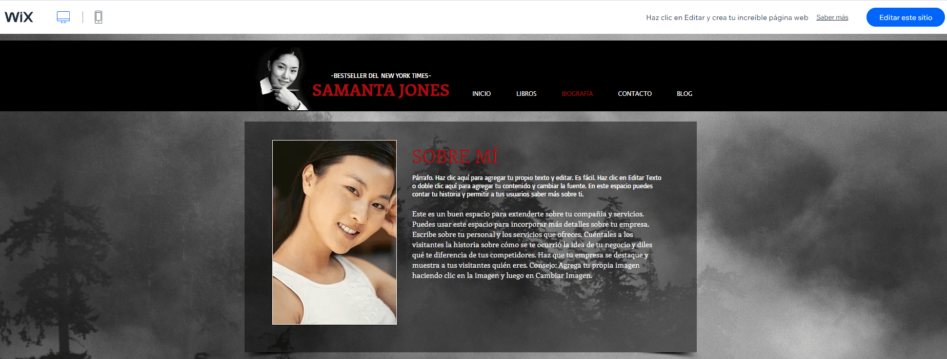 Wix Author Portfolio template