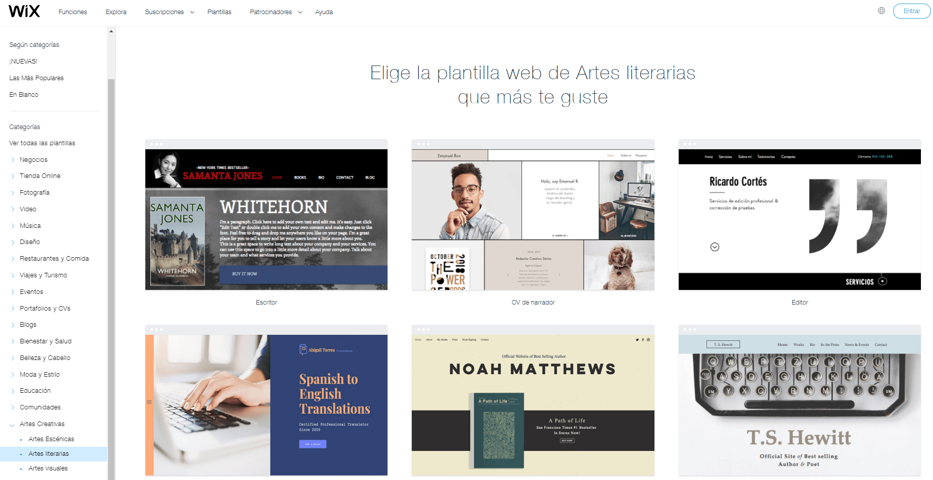 Wix Literary Arts templates