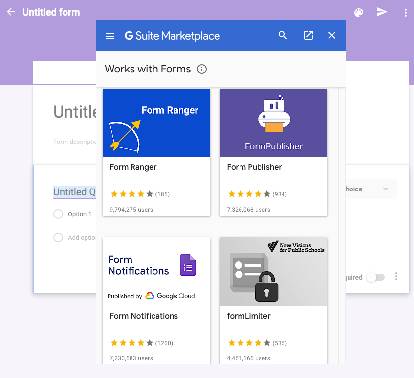 Google Forms screenshot - G Suite Marketplace