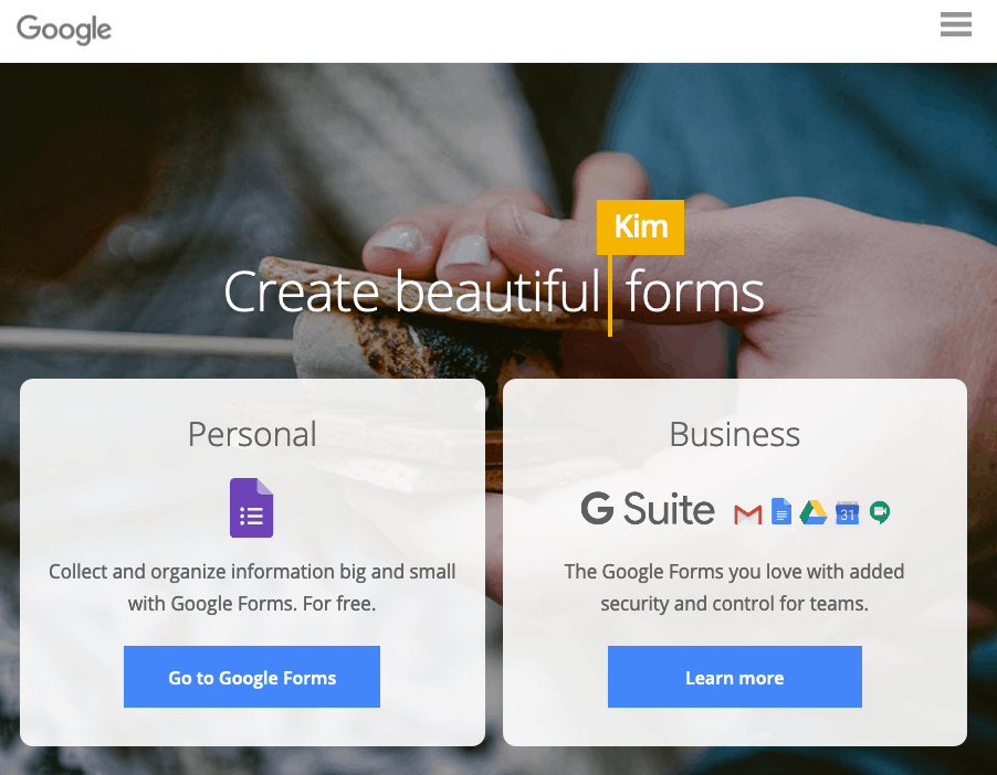 Google Forms screenshot - Homepage