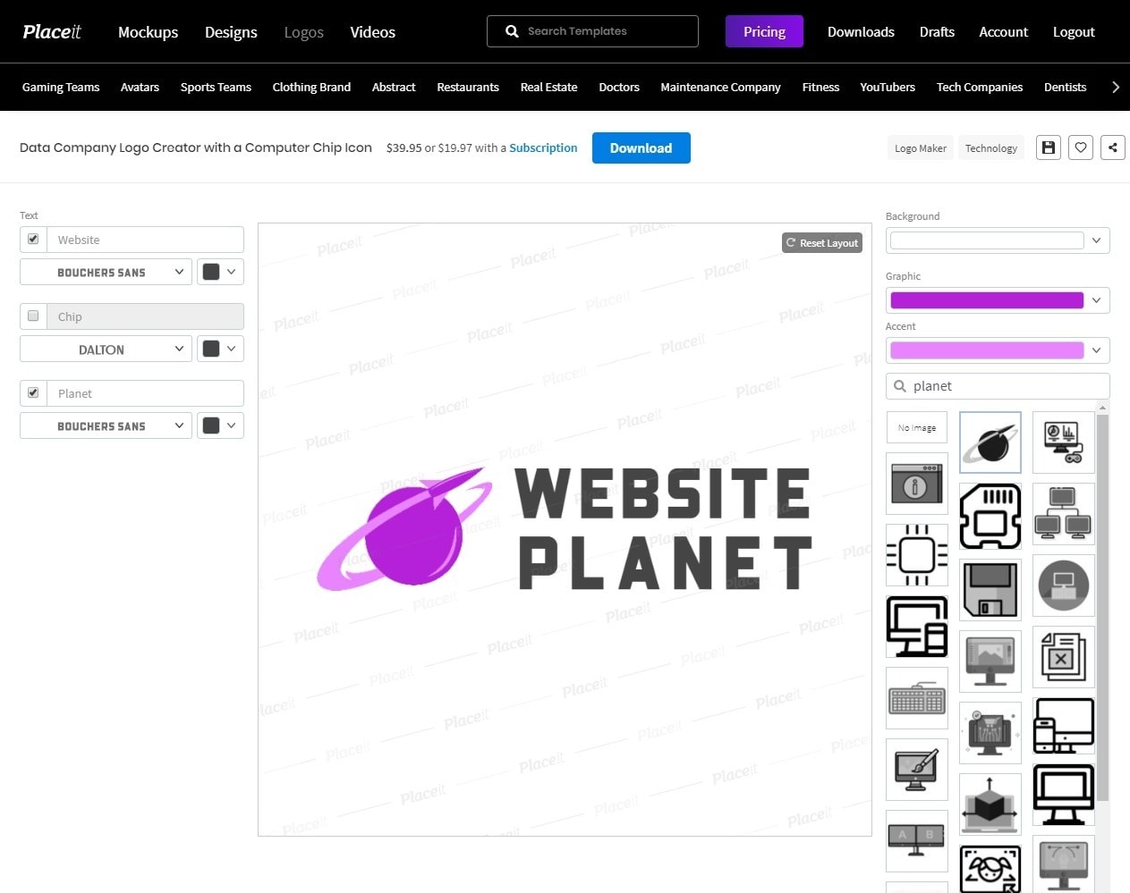 Placeit Logo Maker screenshot - logo editor