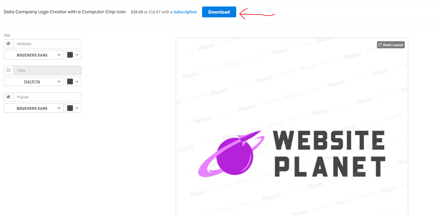Placeit Logo Maker screenshot - download button
