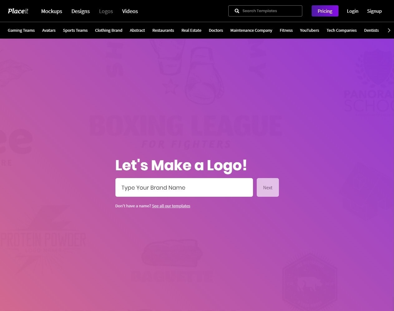 Placeit Logo Maker screenshot - start screen