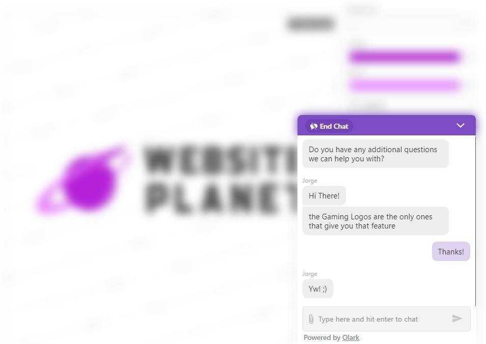 Placeit live chat support screenshot