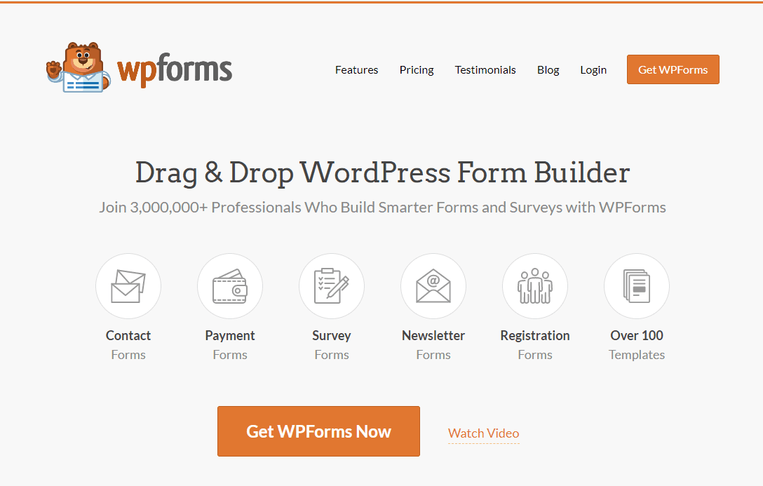 WPForms screenshot - Homepage