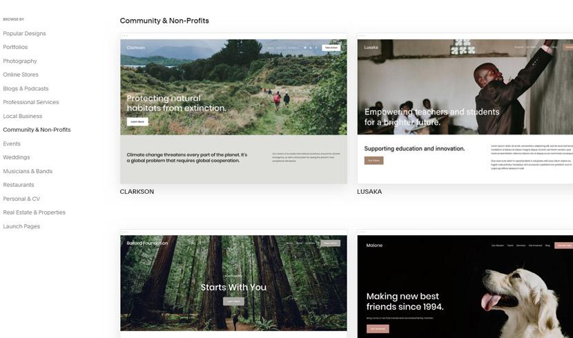 Squarespace Community & Non-Profits templates