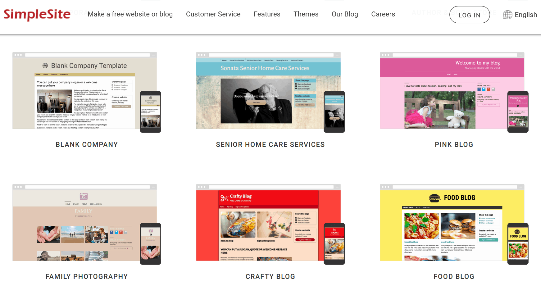 SimpleSite screenshot - website themes