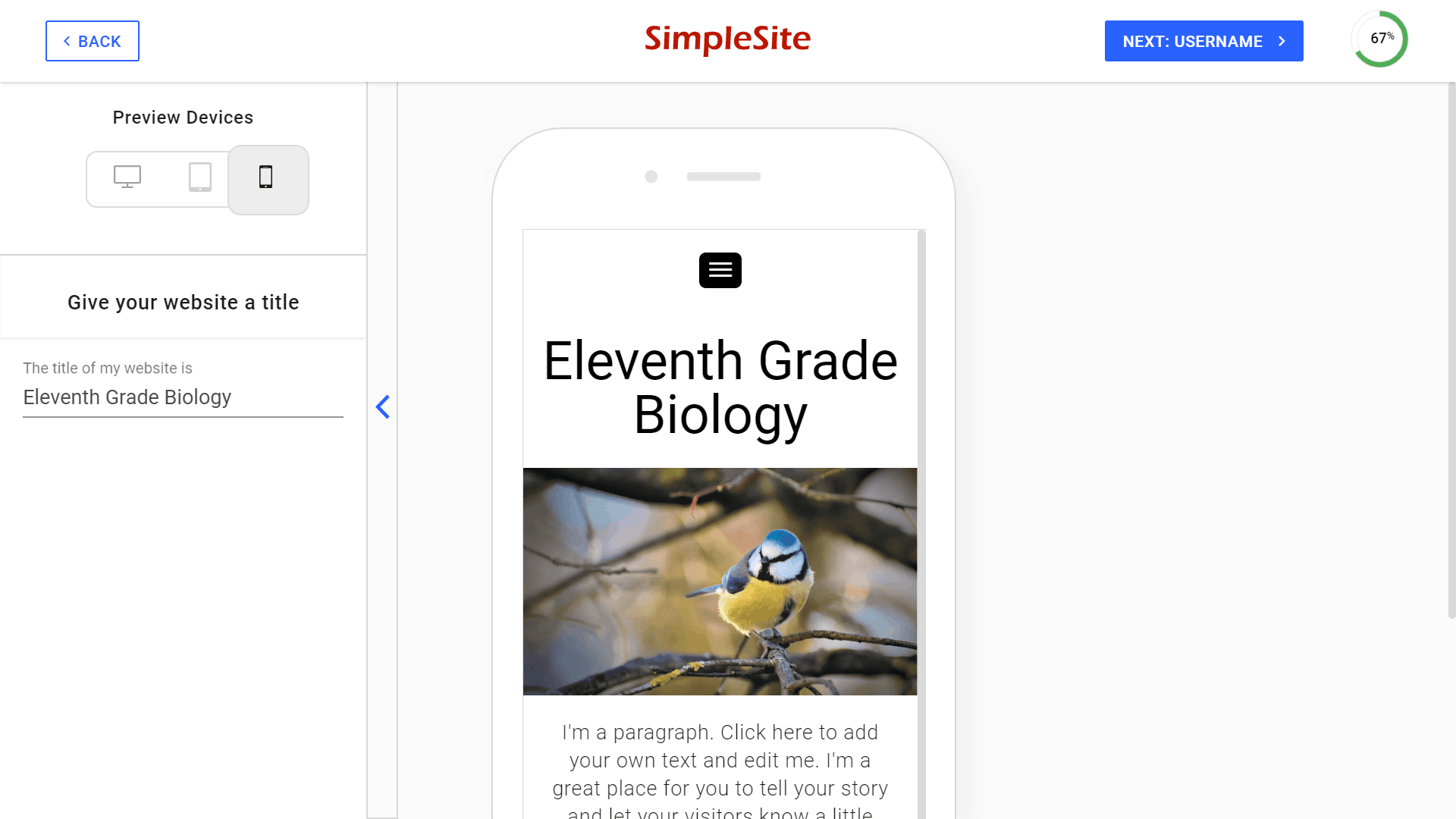 SimpleSite mobile view editor