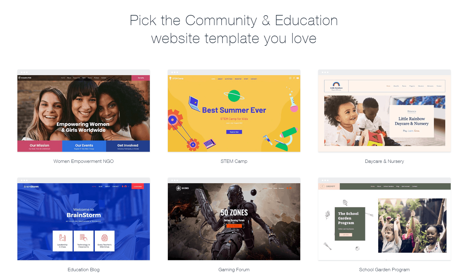 Wix Community & Education templates