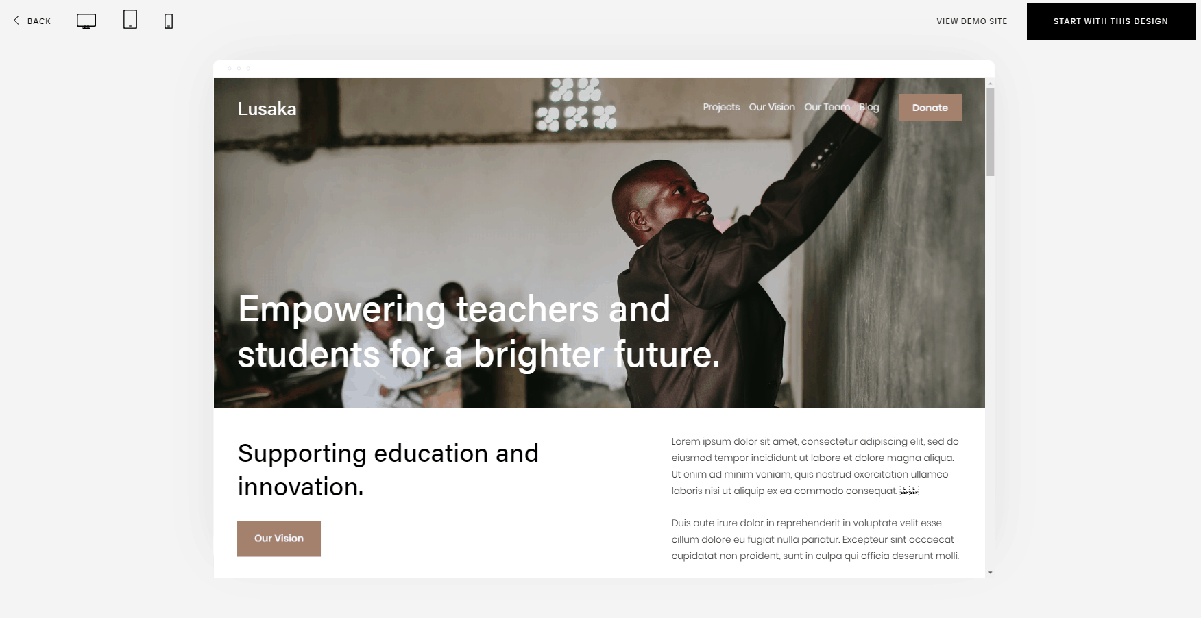 Squarespace Lusaka template for education nonprofits