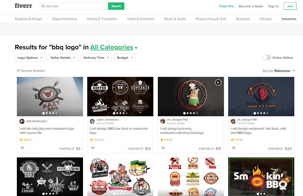 Fiverr screenshot - BBQ logo designers