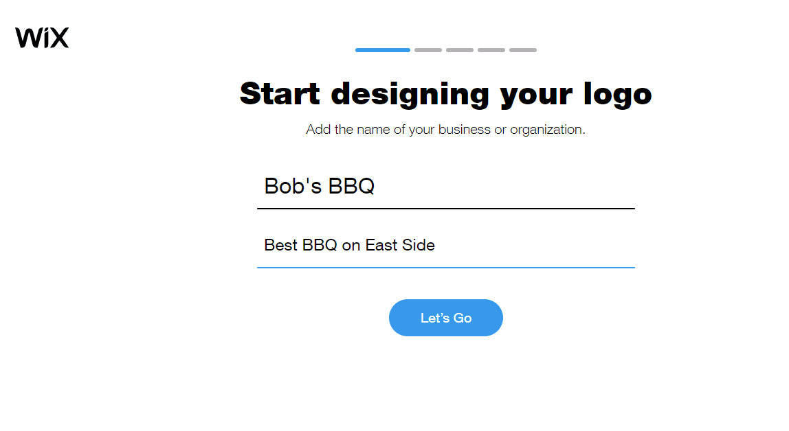 Wix screenshot - Start designing your logo