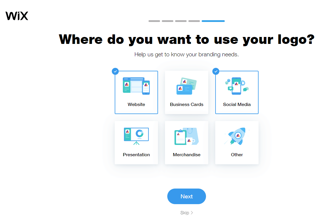 Wix screenshot - Where will you use your logo