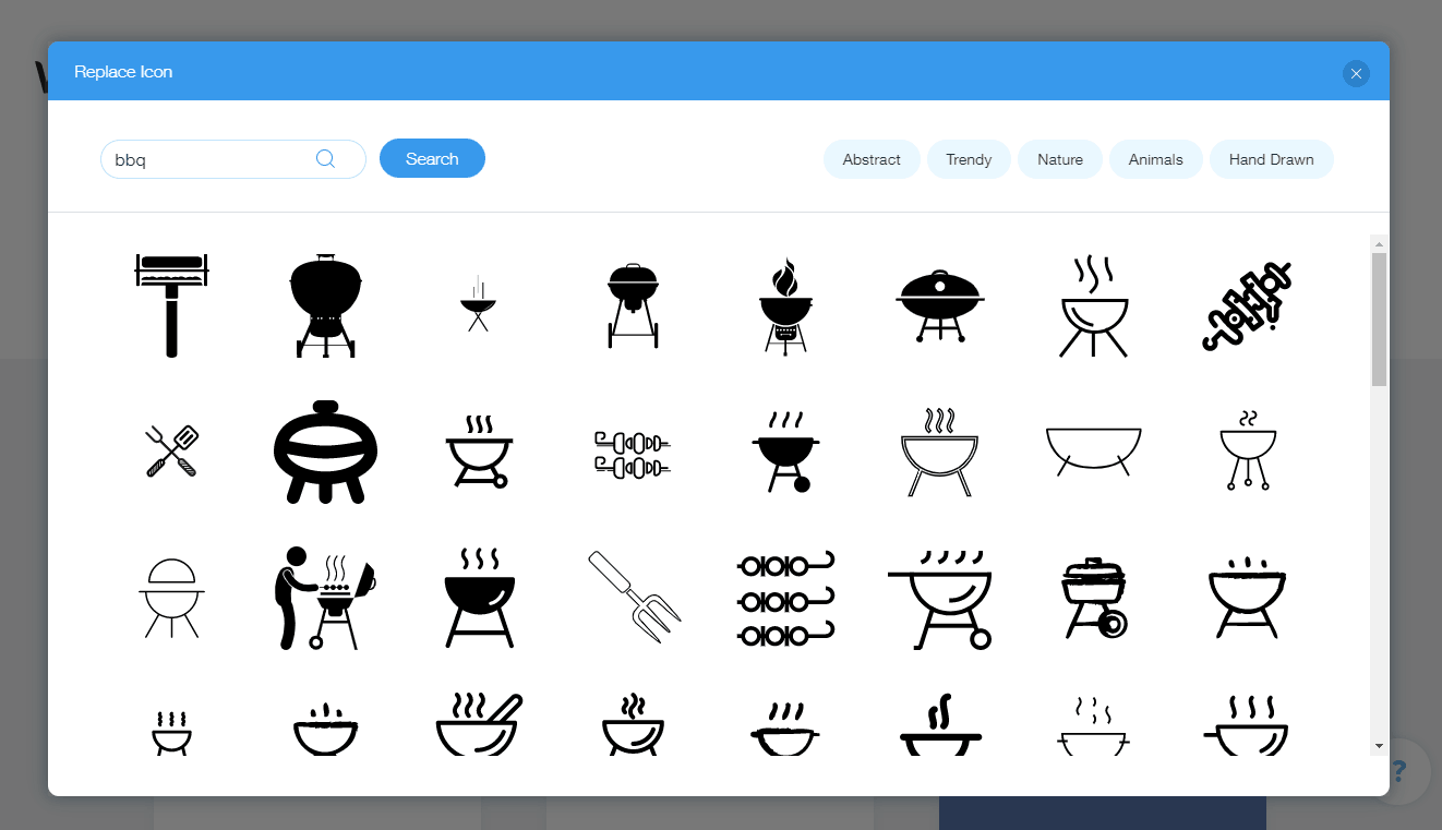 Wix screenshot - BBQ icons