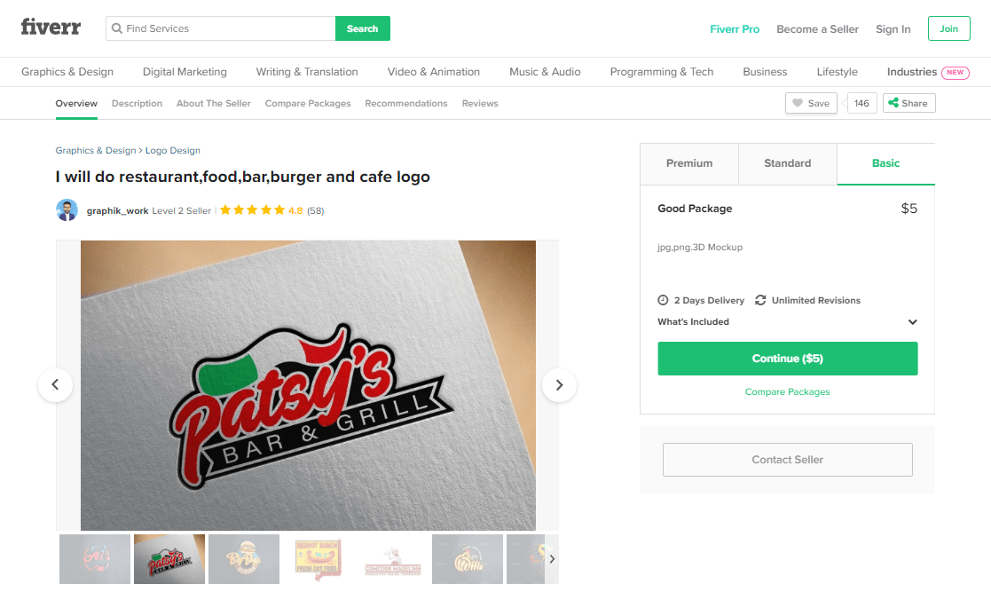 Fiverr screenshot - Bar logo design