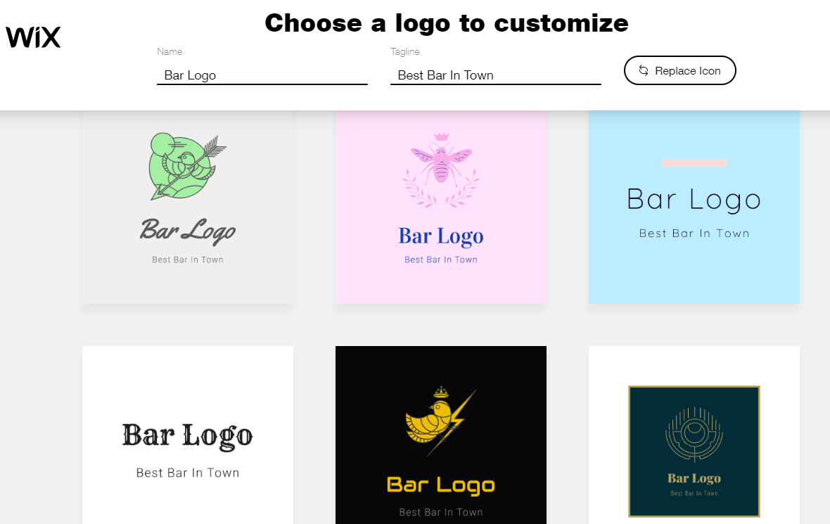 Wix Logo Maker screenshot - Choose a logo to customize