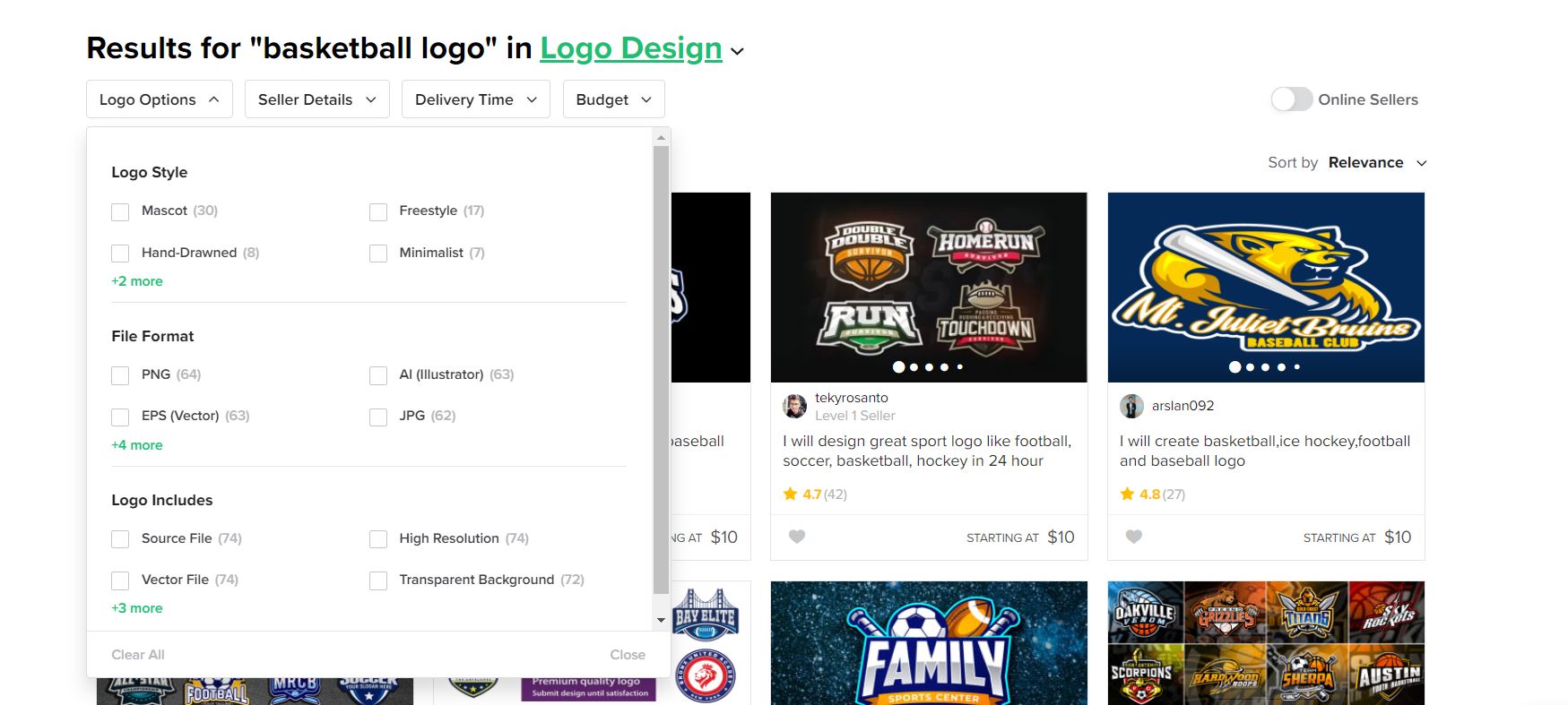 Fiverr screenshot - Basketball logo designers