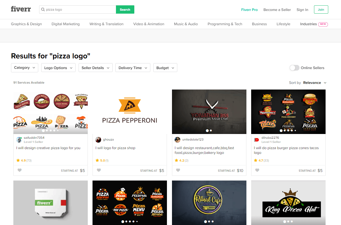Fiverr screenshot - Pizza logo