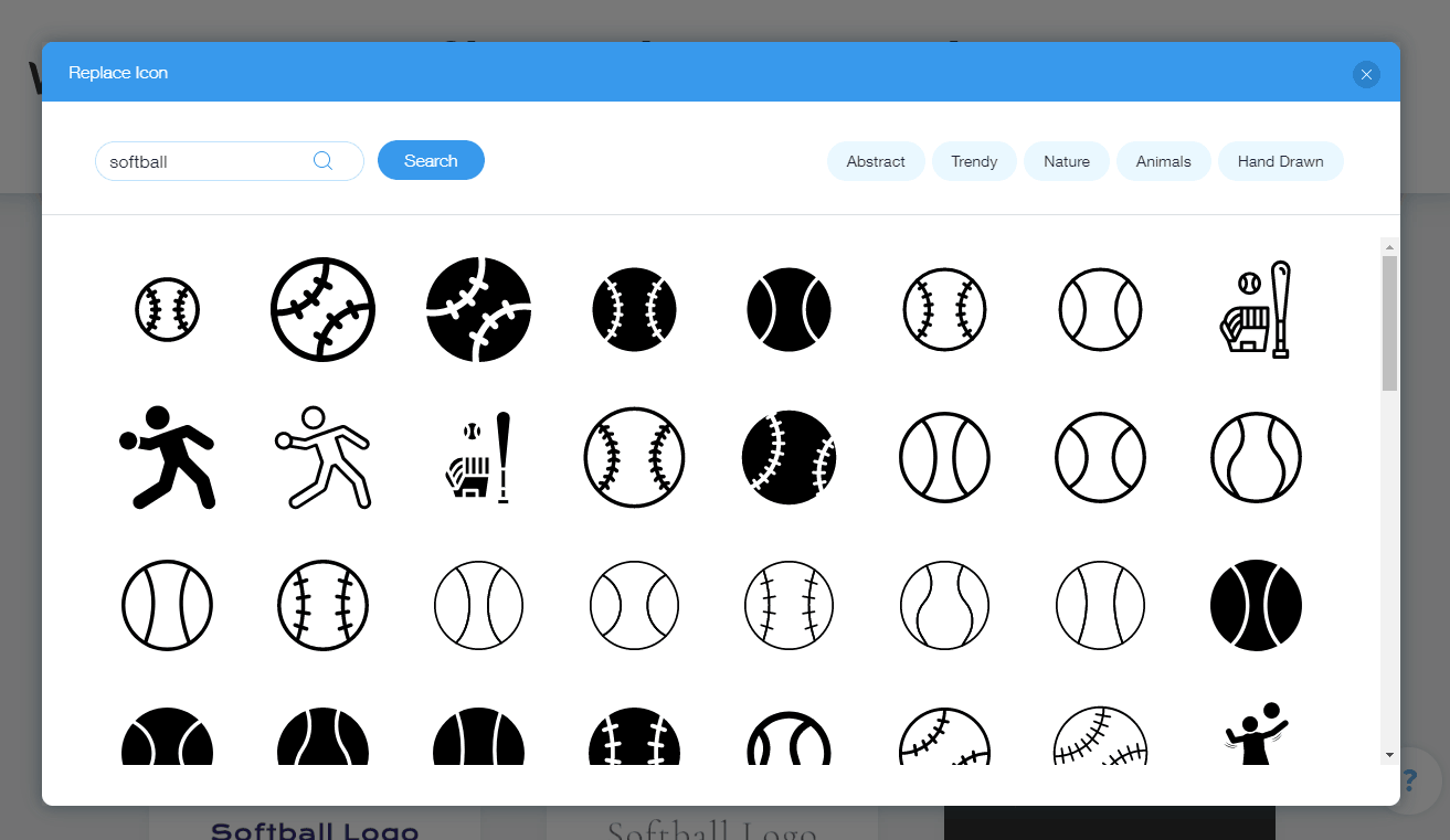 Wix Logo Maker screenshot - Softball icons