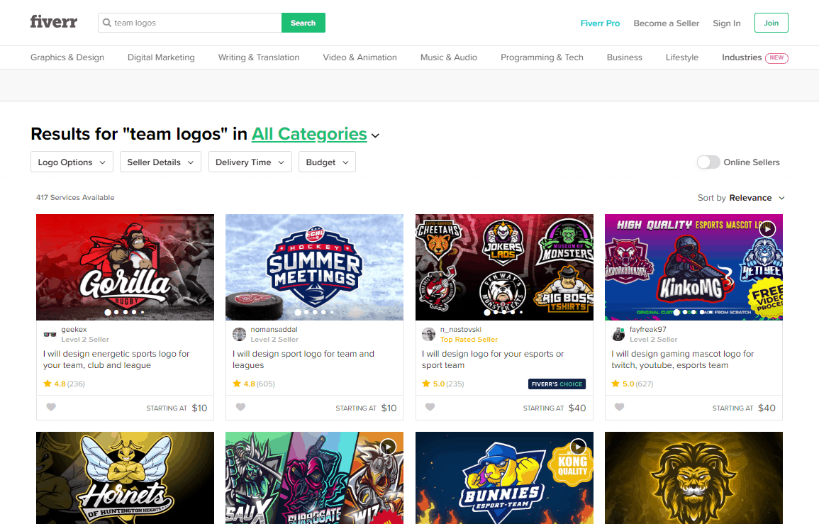 Fiverr screenshot - Team logo designers