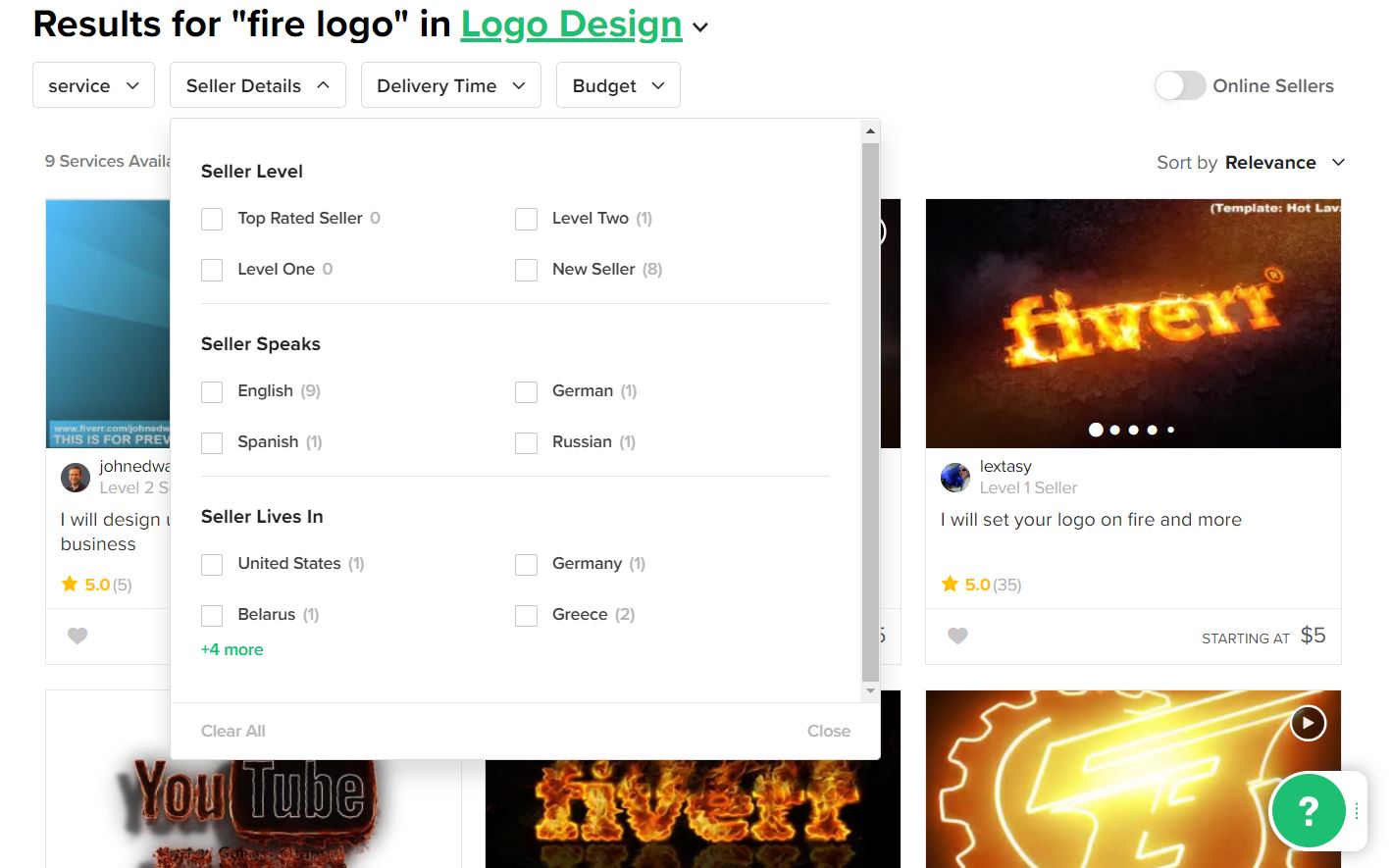 Fiverr screenshot - Fire logo designers