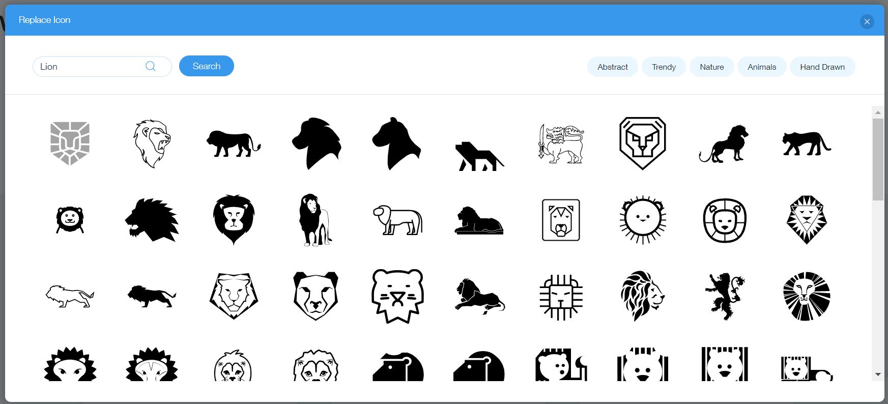 Wix Logo Maker screenshot: Lion icons