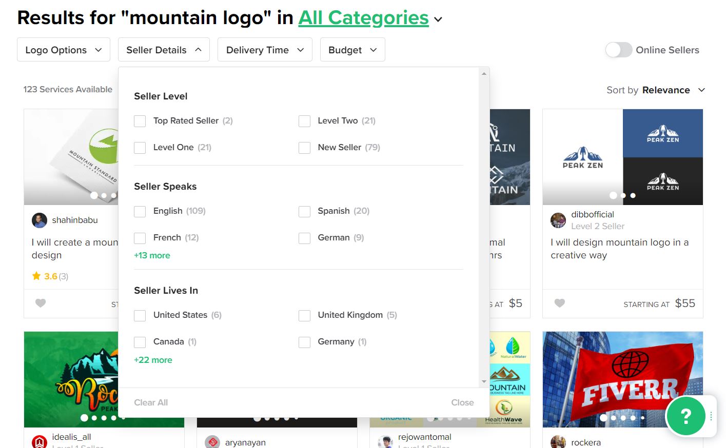 Fiverr screenshot - Mountain logo designers
