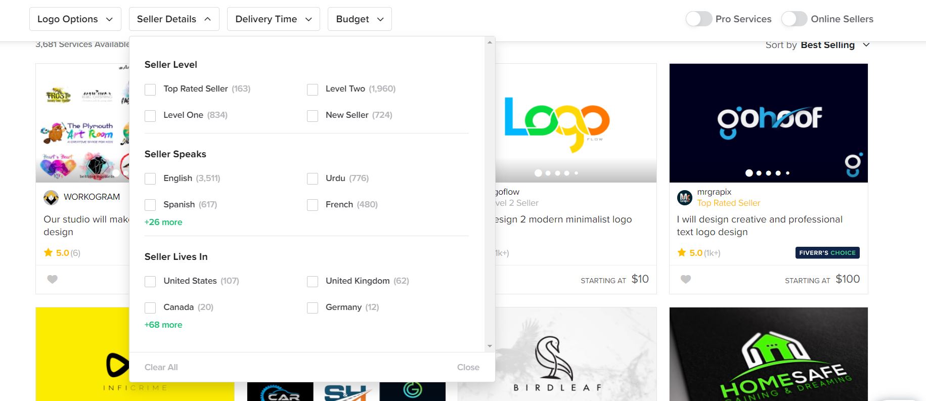 Fiverr screenshot - Square logo designers