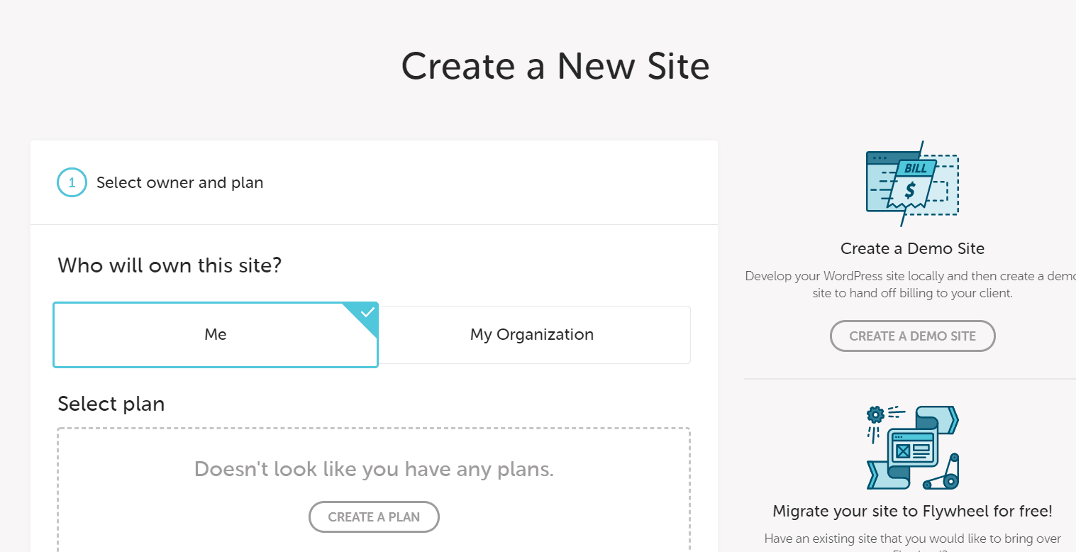 Flywheel Site Creation Screen