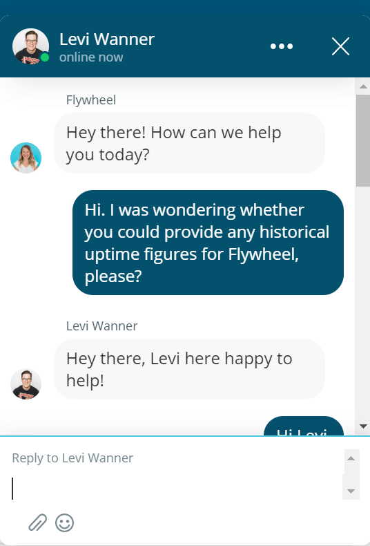 Screenshot of Flywheel's live chat support