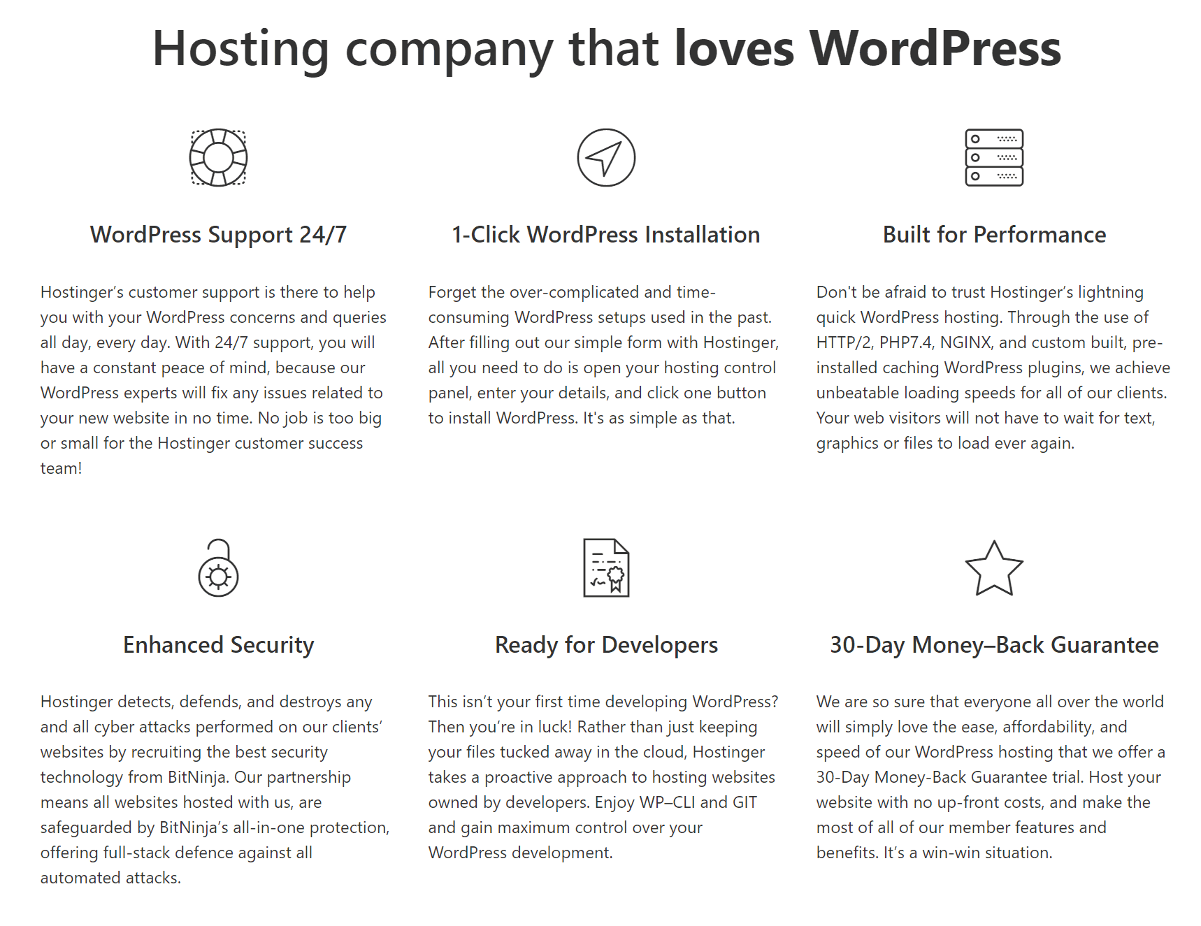 Hostinger’s WordPress hosting features