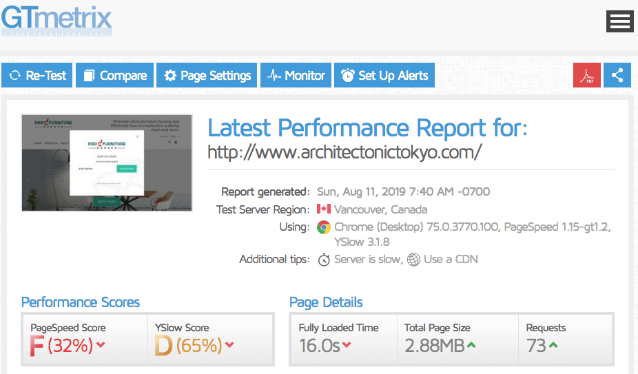 Bluehost’s page loading speed results using GTmetrix’s free tool