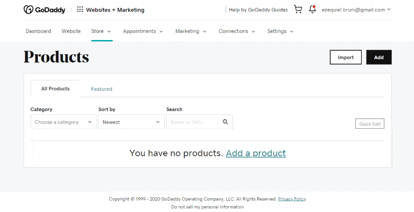 GoDaddy website builder e-commerce features